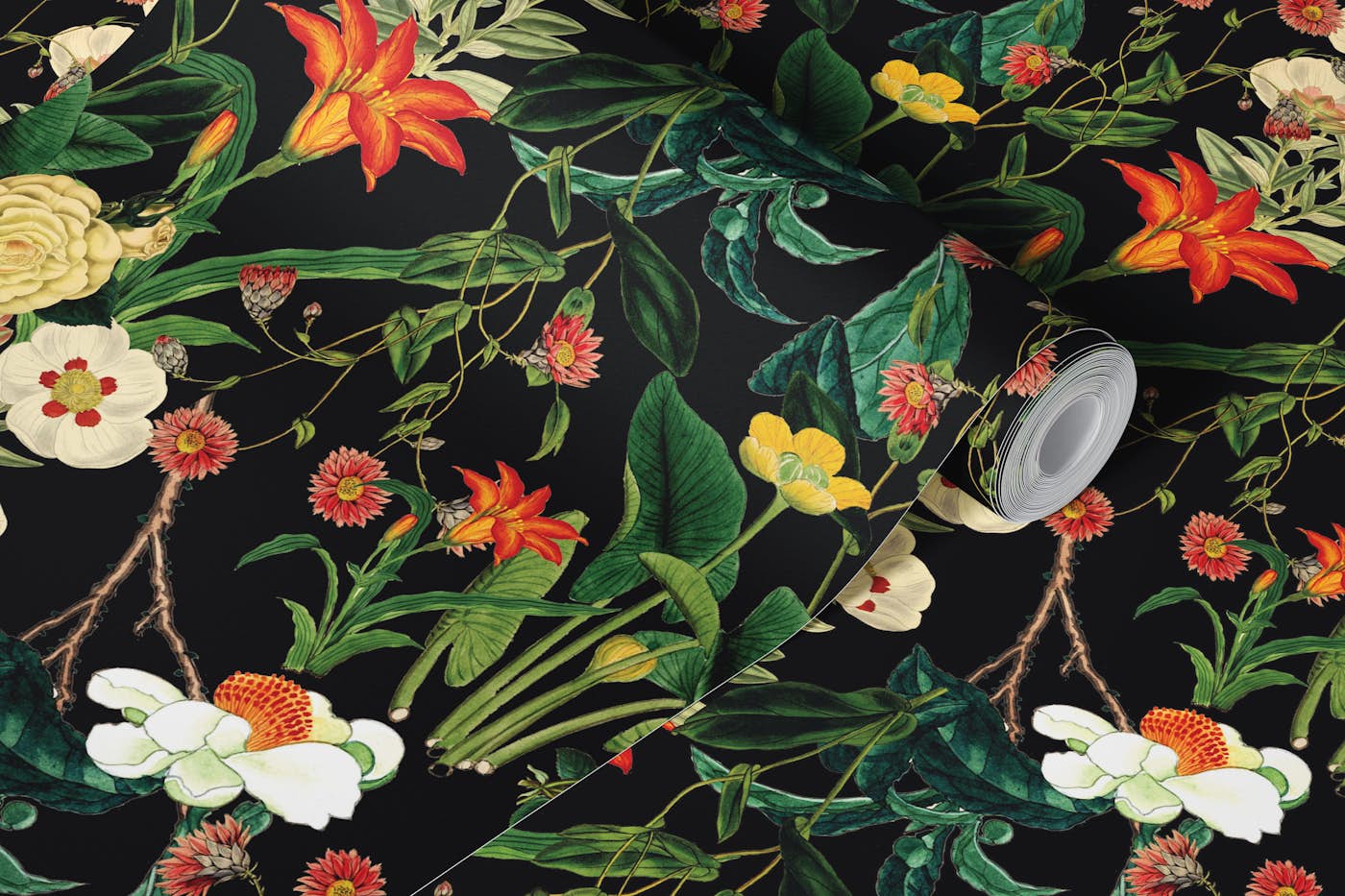 1400x933 Moody Floral Botanical Black Wallpaper