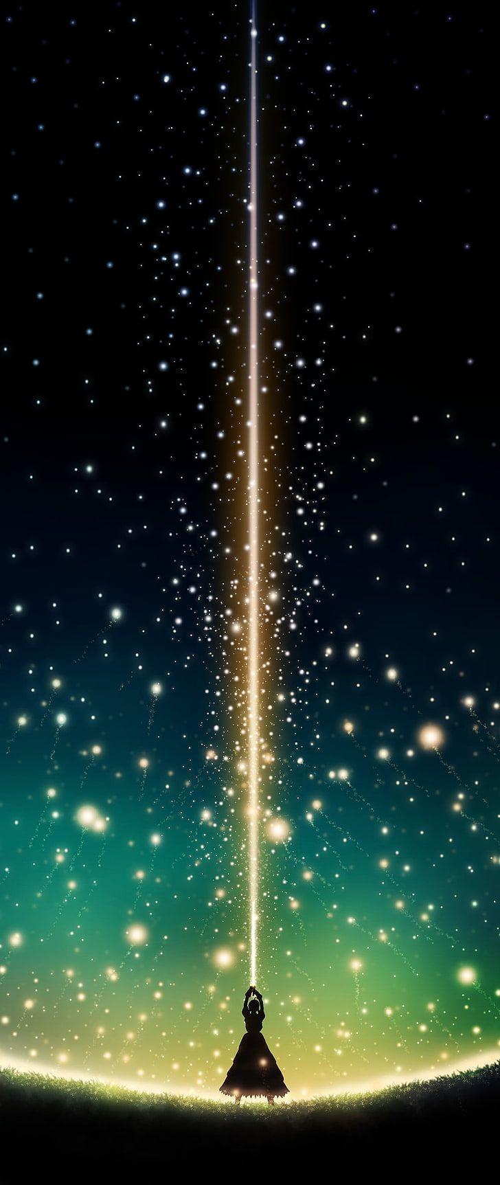 728x1725 HD wallpaper: silhouette of woman and yellow light ray, Saber