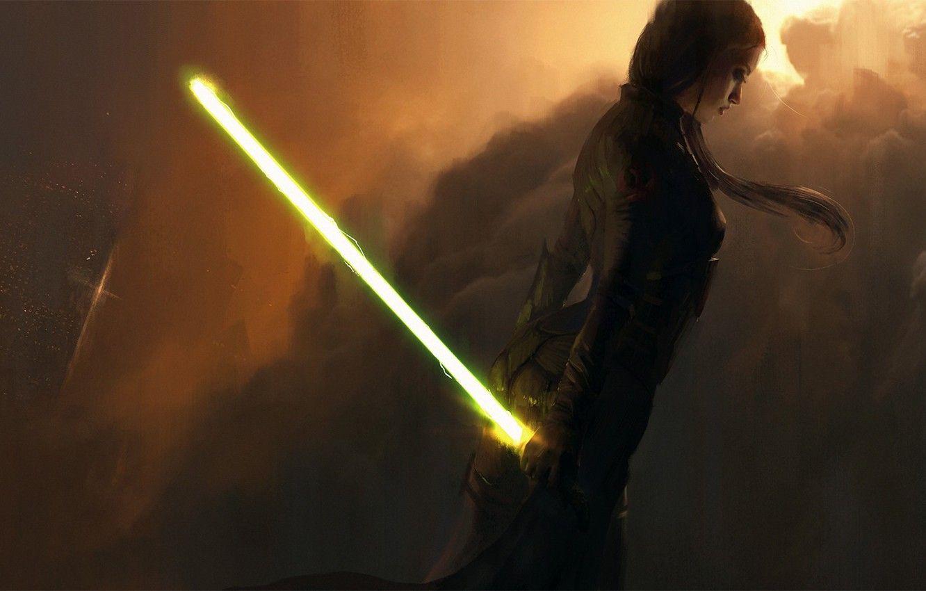 1332x850 Wallpaper girl, star wars, Star Wars, lightsaber, laser sword