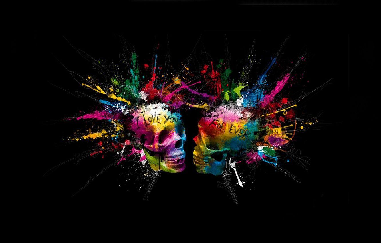 1332x850 Wallpaper bright colors, squirt, skull, eternal love, love forever