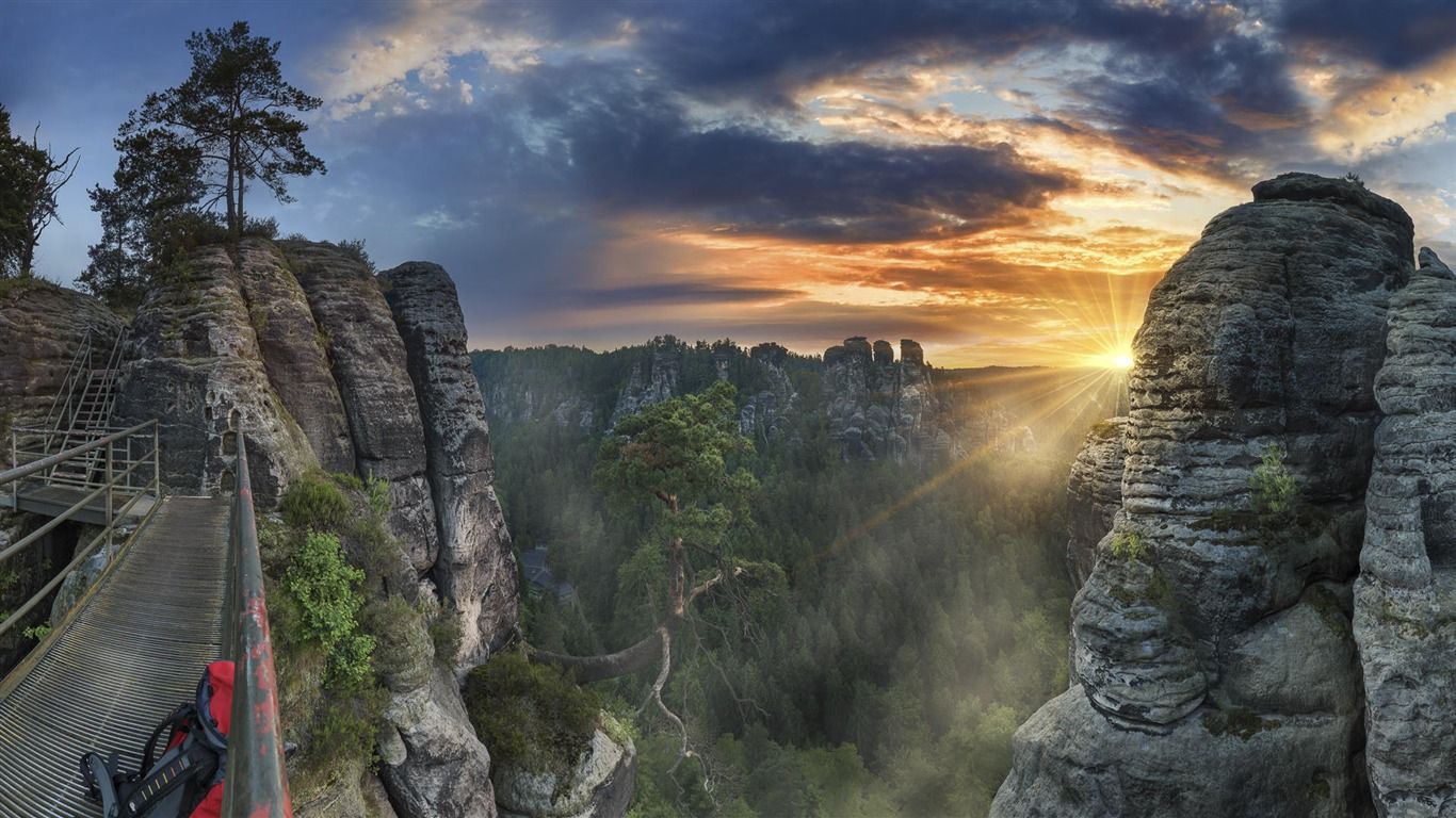 1366x768 Mountain Peak Rocks Sunset Windows 10 HD Wallpaper