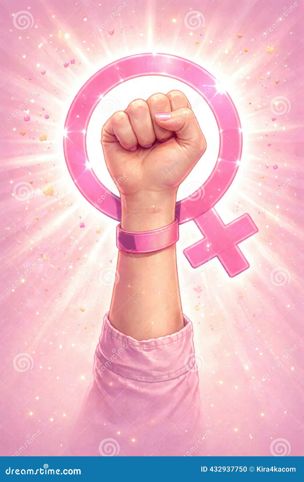 1066x1690 Symbol of Female Power and Equality with Raised Fist Inside Pink Venus Sign, Concept of Feminism, Women Rights, Empowerment of equalityrights, independence: 432937750