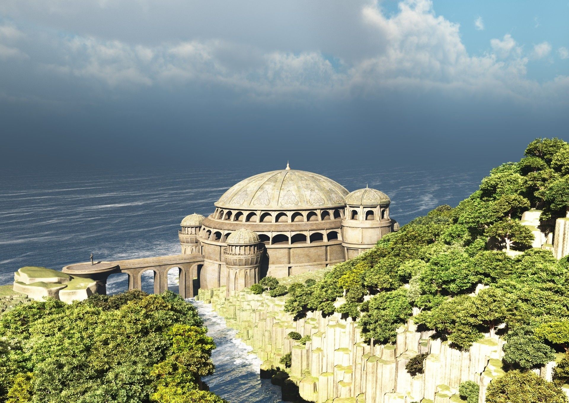 1920x1360 Wallpaper house, river, sky, sea, bridge, clouds, byzantine empire for mobile and desktop, section фантастика, resolution 1920x1360