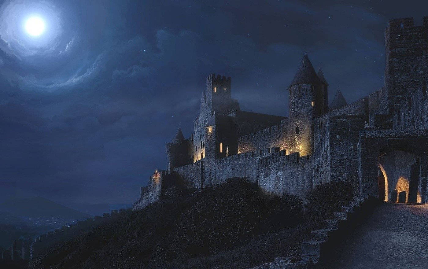 1400x880 Download Dark Ages Castle By The Moonlight Wallpaper