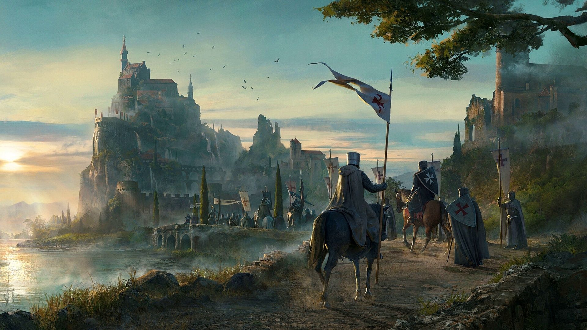 1920x1080 Wallpaper painting, castle, Middle Ages, knights for mobile and desktop, section разное, resolution 1920x1080
