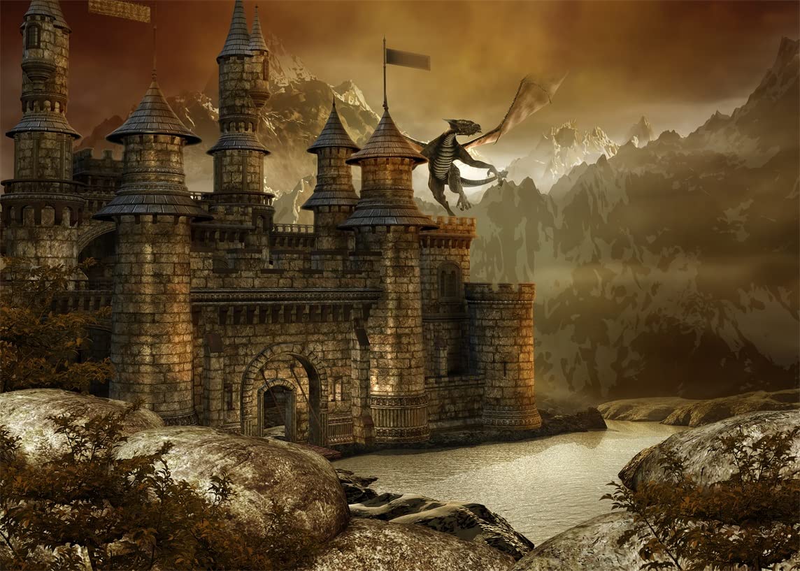 1144x817 Amazon.com : BELECO 7x5ft Fabric Fantasy Fairytale Castle Backdrop Giant Dragon Scene Medieval Architecture Mountain Lake Landscape Photography Background Wallpaper Kids Children Adults Photohoot Photo Props