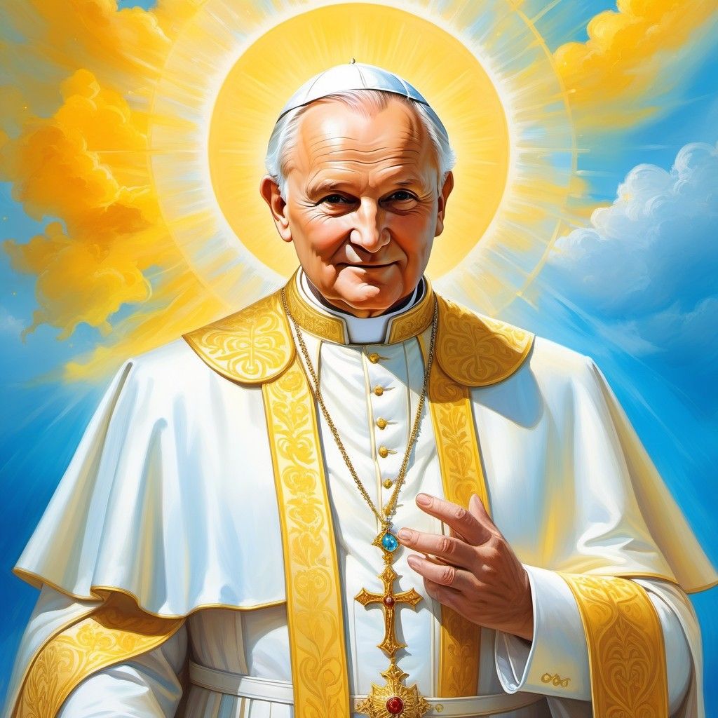 1024x1024 Pope John Paul II with Yellow Skin and Blue Background. Stable Diffusion Online