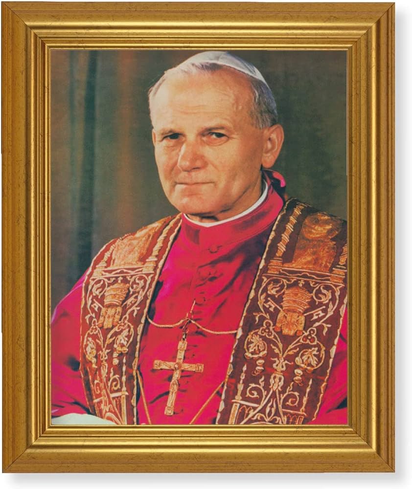 842x1000 St. Pope John Paul II Picture Framed Wall Art Decor, Large, Antique Gold Leaf Classic Frame: Posters & Prints