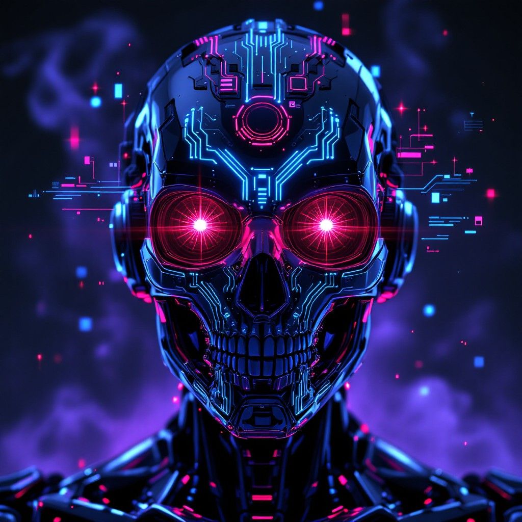 1024x1024 Free Cyberpunk Skull Glows Image, Skull, Robot