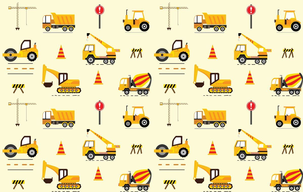1200x759 Construction Vehicles Pattern Wallpaper for Boys®