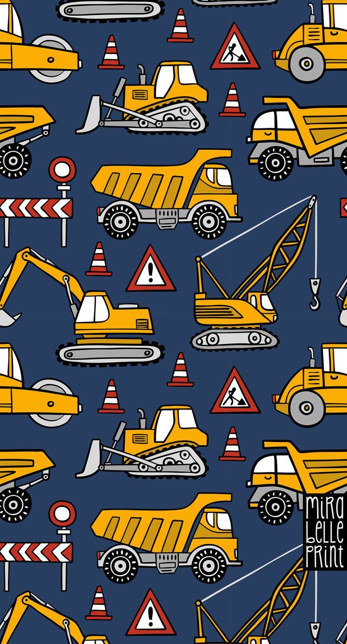 700x1300 Small Scale / Construction Cars / Dark Blue Background Fabric