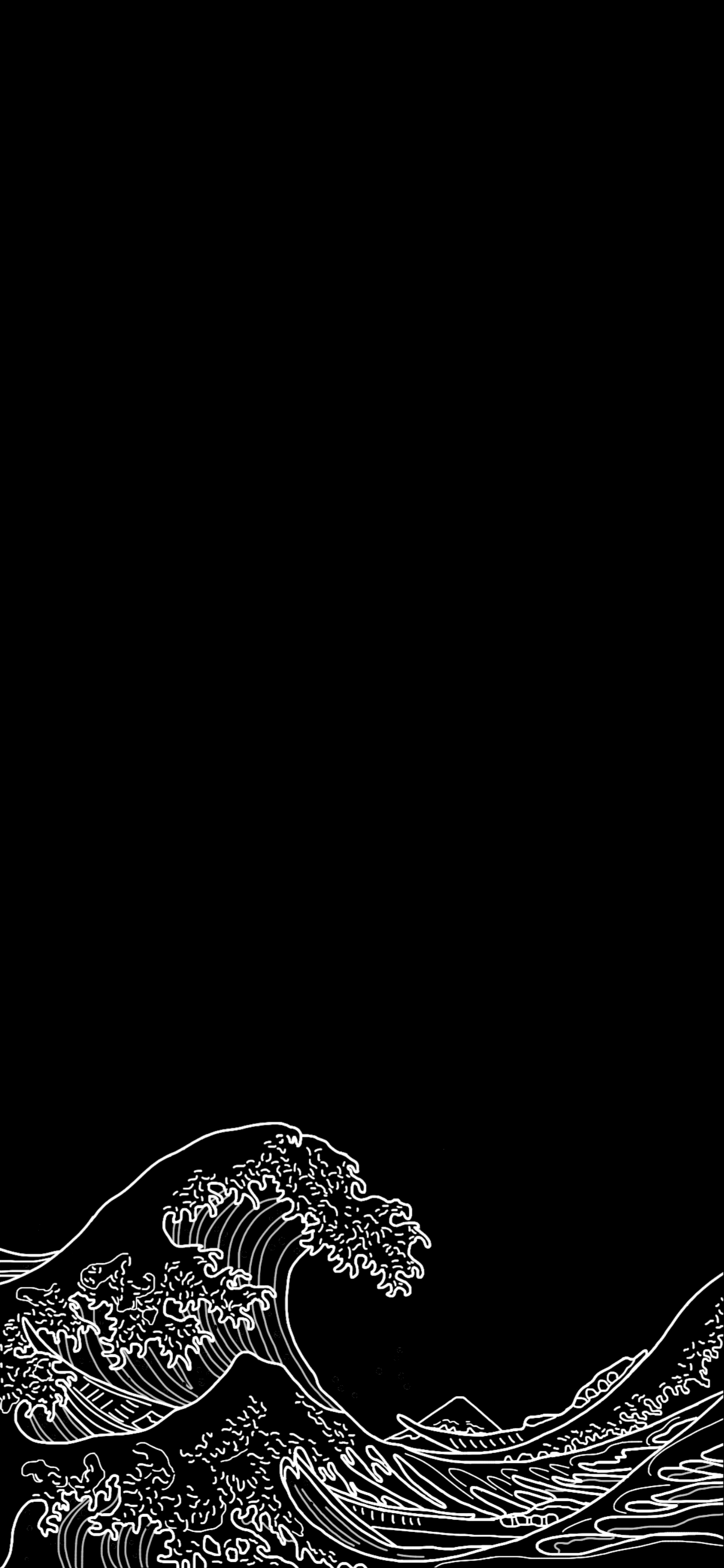 1440x3120 The Great Wave Off Kanagawa Black And White Outline Wallpaper