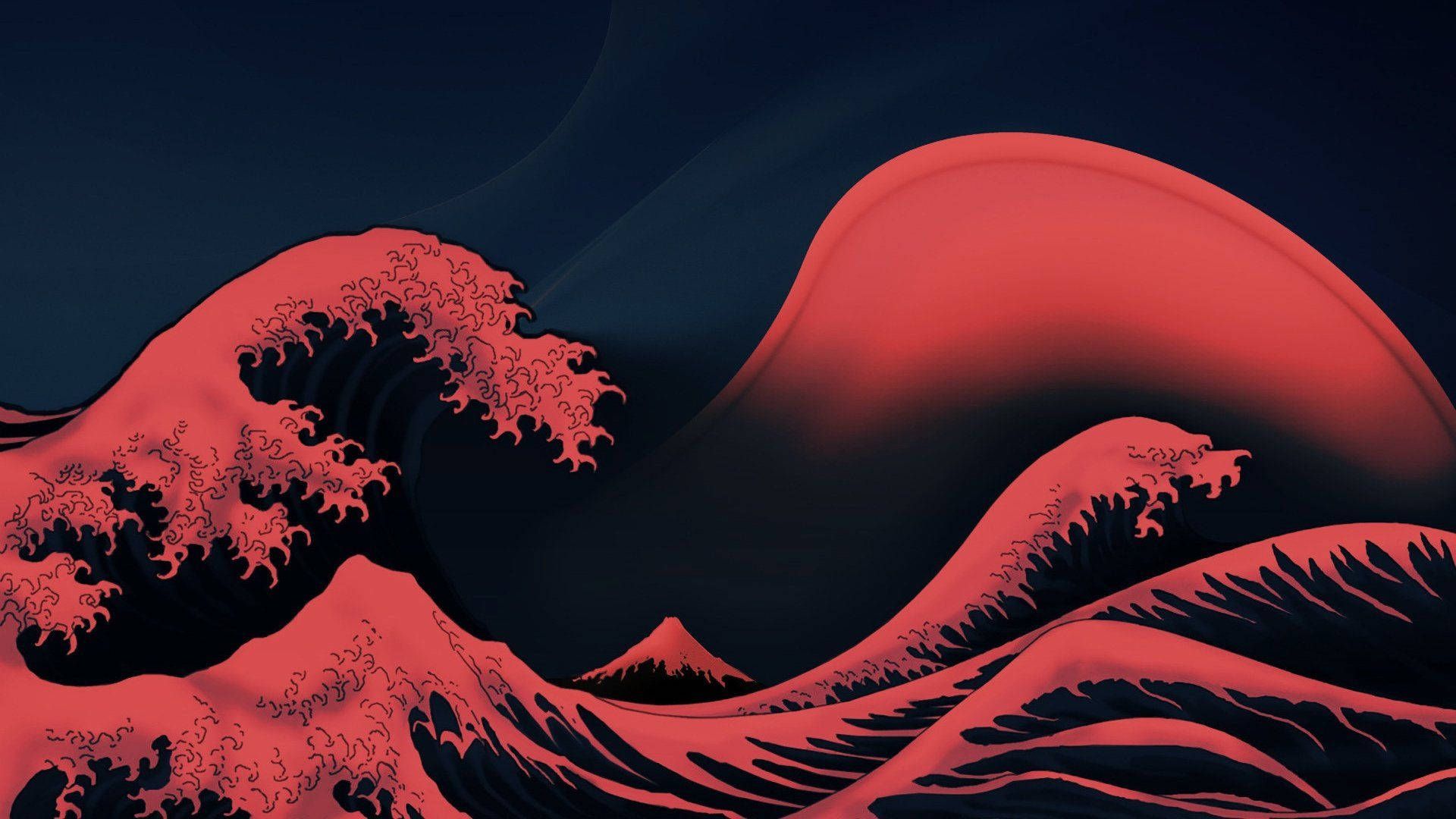 1920x1080 Download Black And Red The Great Wave Off Kanagawa Wallpaper