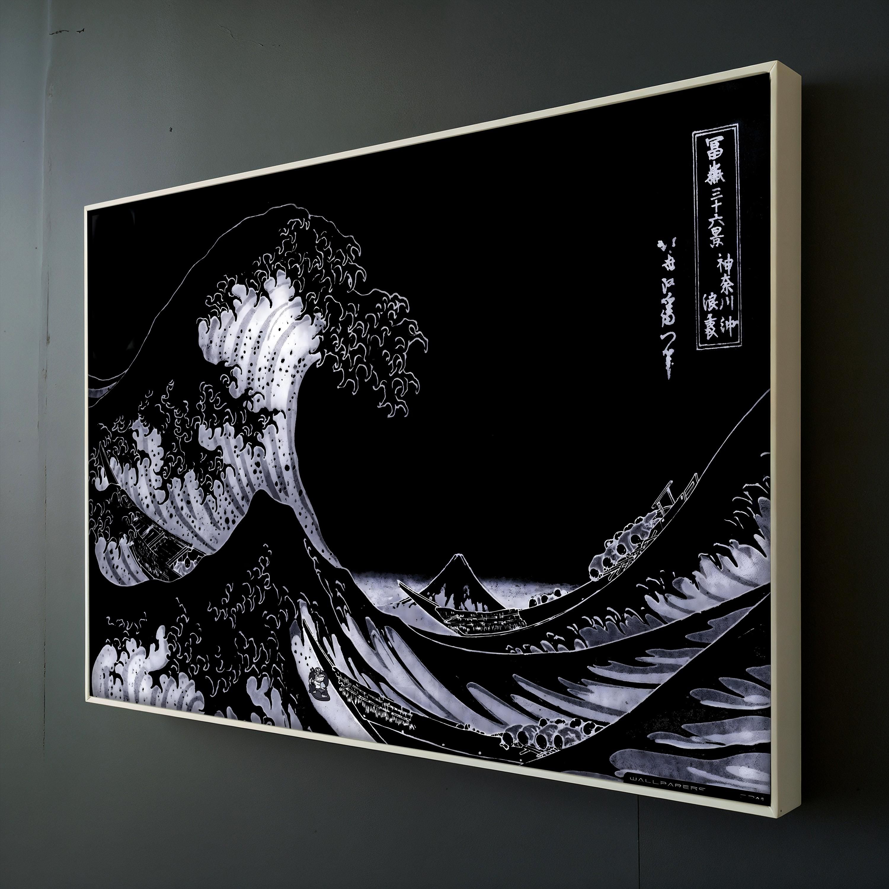 3000x3000 Black & White Japanese Wave Canvas Art