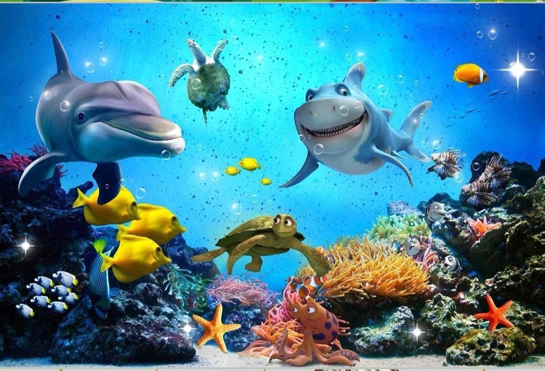 1080x735 Marine Animals Printed 3D Wallpaper, PVC At ₹ 80 Sq Ft In Gurugram