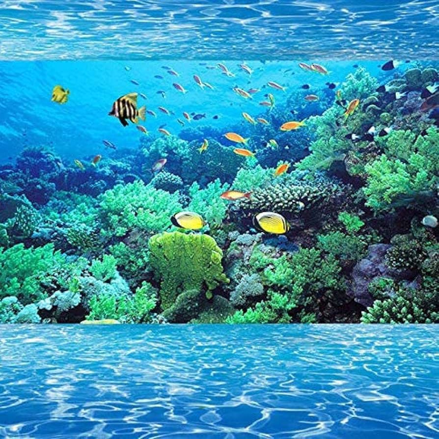 894x894 XiuTaiLtd Photo Wallpaper 3D Wallpaper Effect Silk Modern Blue Aquarium Sea Animals Art Print Photo Wallpaper Large Poster Wall Decoration for Living