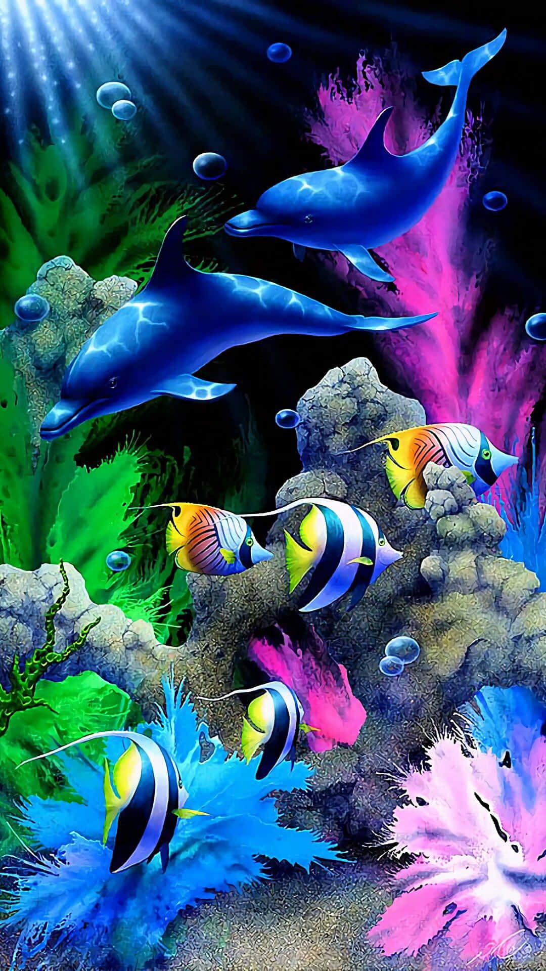 1080x1920 Download Adorable Kawaii Sea Creatures Frolicking Underwater Wallpaper
