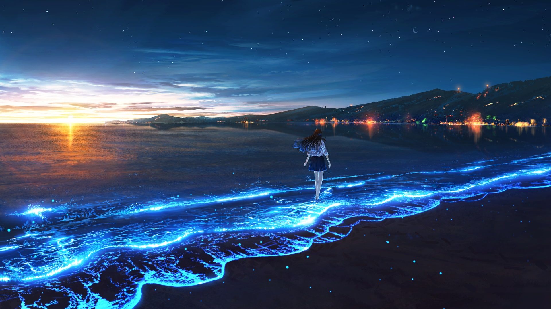 1920x1080 Glowing Beach Wallpaper