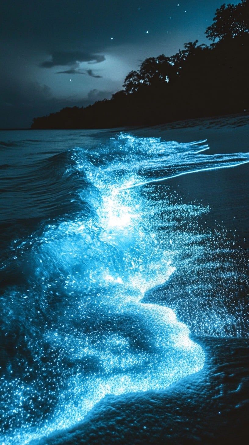 816x1456 Free Bioluminescent Tide Glow Image, Ocean, Beach
