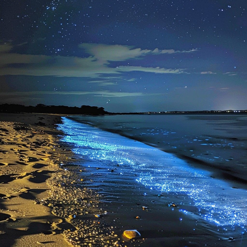 1024x1024 Free Bioluminescent Beach Night Image, Beach, Night