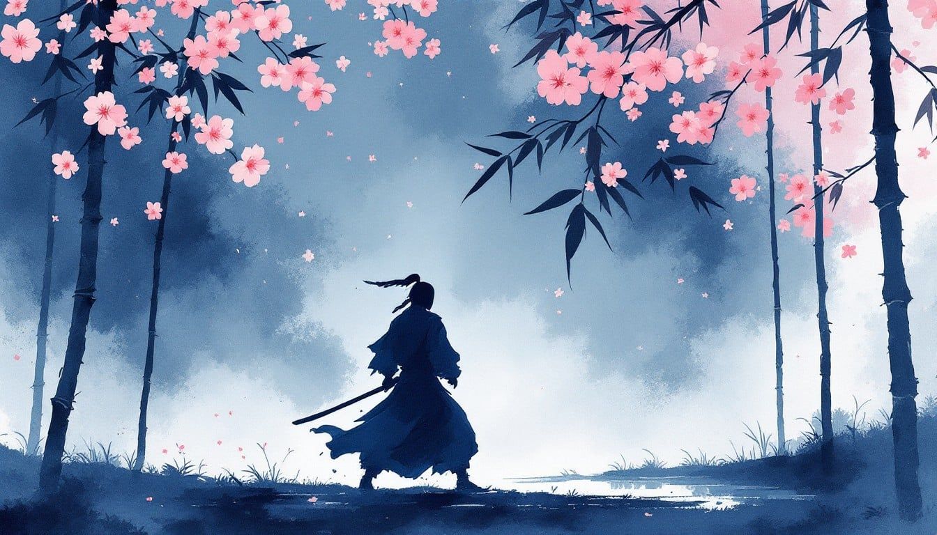 1344x768 Free Shadow And Sakura Image, Ninja, Warrior