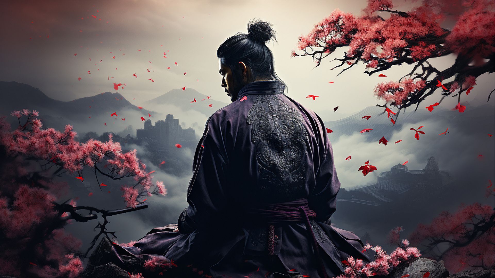 1920x1080 Desktop wallpaper: samurai and sakura