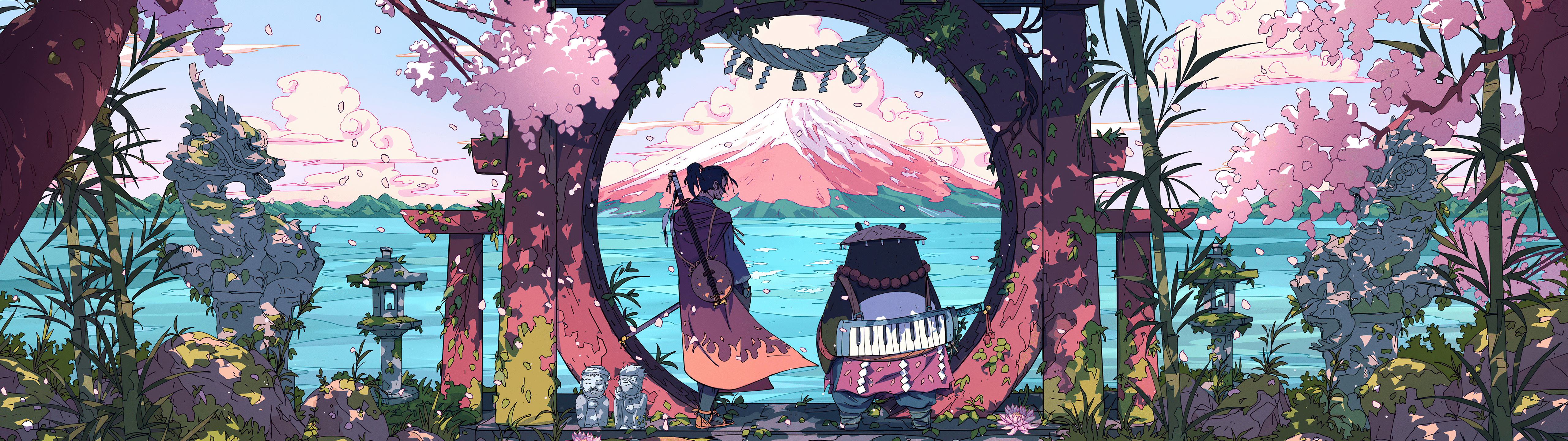 5120x1440 Cherry Blossom Samurai [3440x1440] + [5120x1440]
