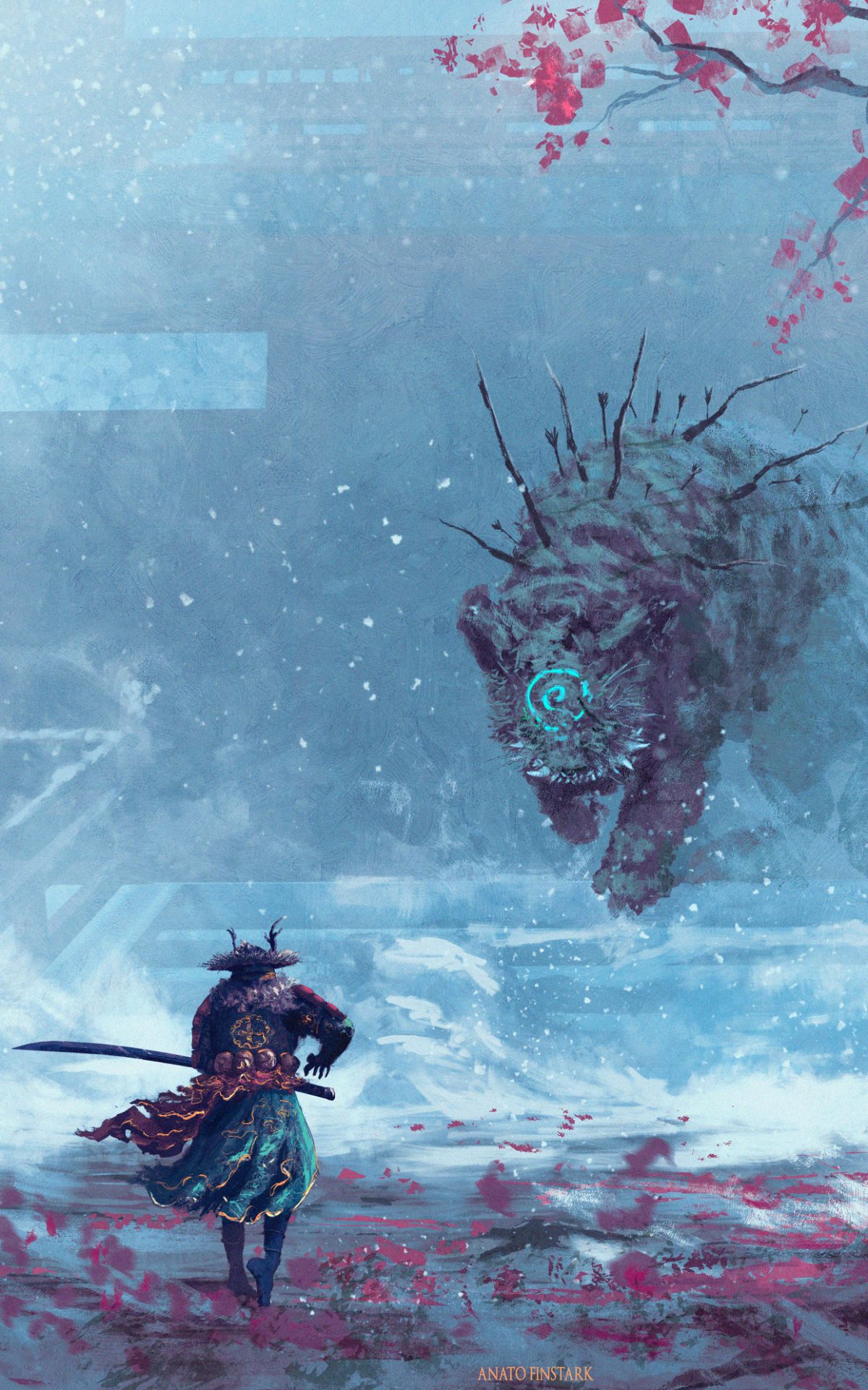 1200x1920 Phone wallpaper: Samurai, Fantasy, Creature, Blossom, Warrior, Tiger, Oriental 1333287