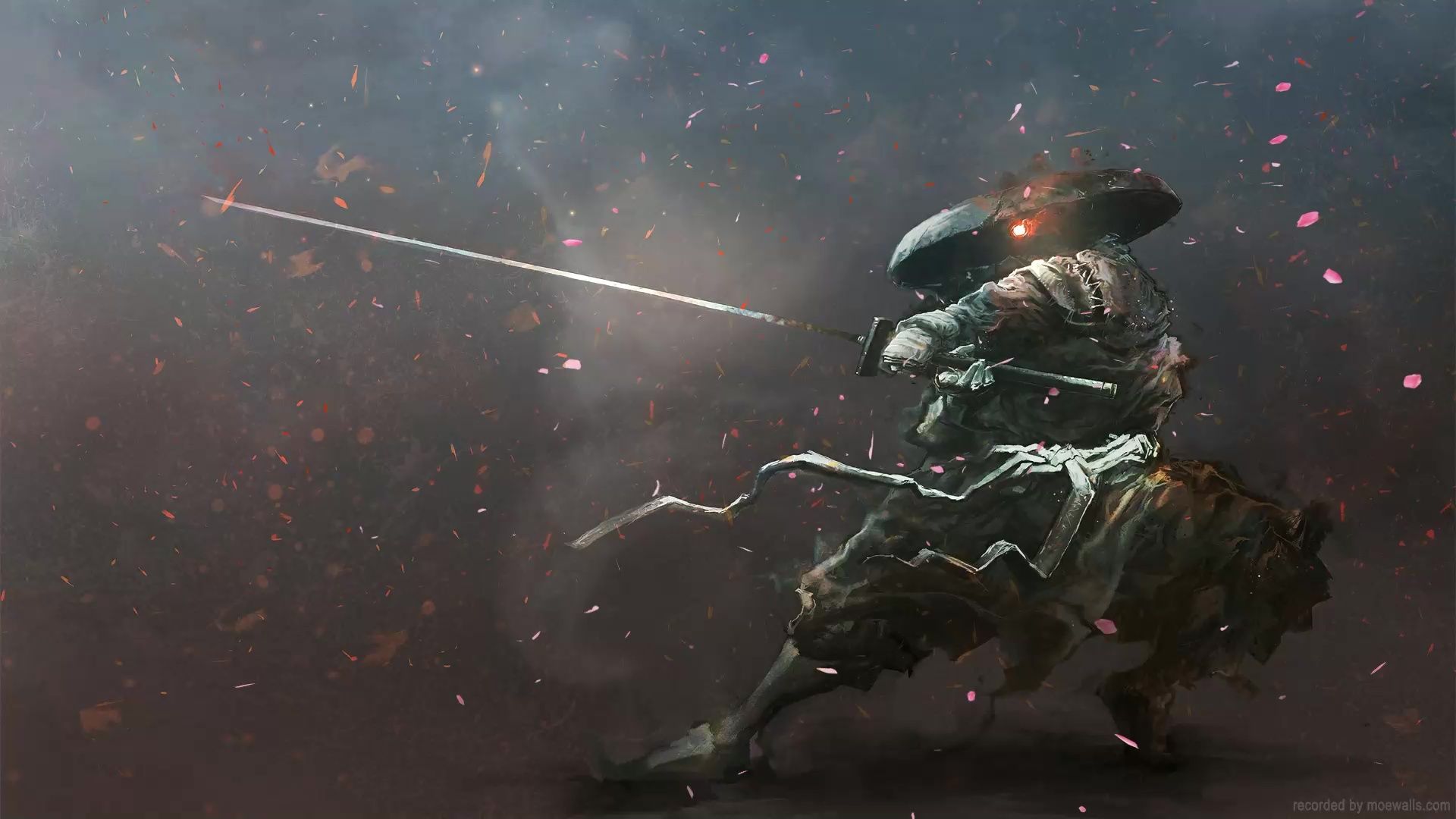 1920x1080 Fantasy Samurai Straw Hat Sakura Live Wallpaper
