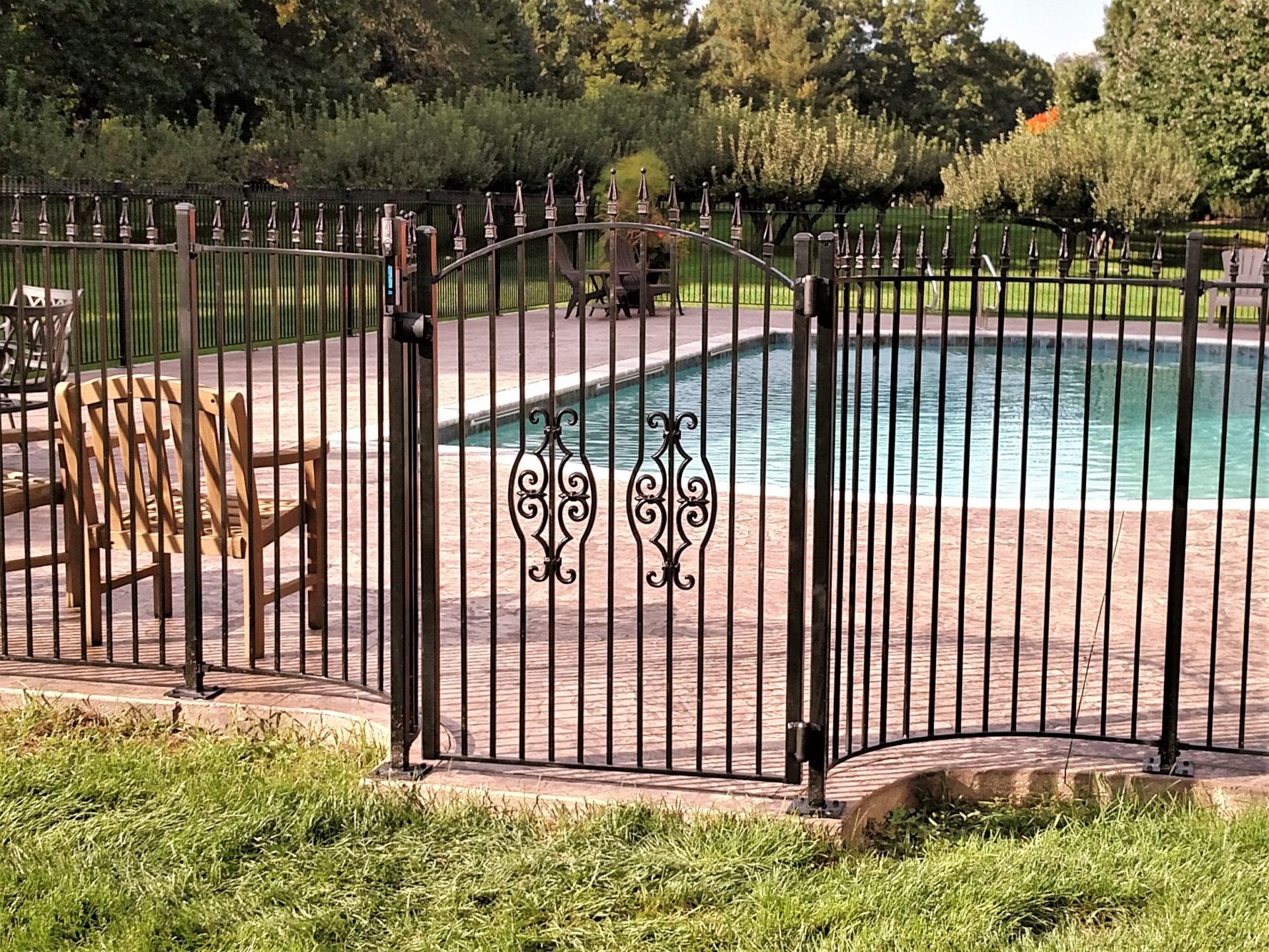 1920x1440 Spear Top Pool Fence with Curved Gate Lakes Metal Fabrication