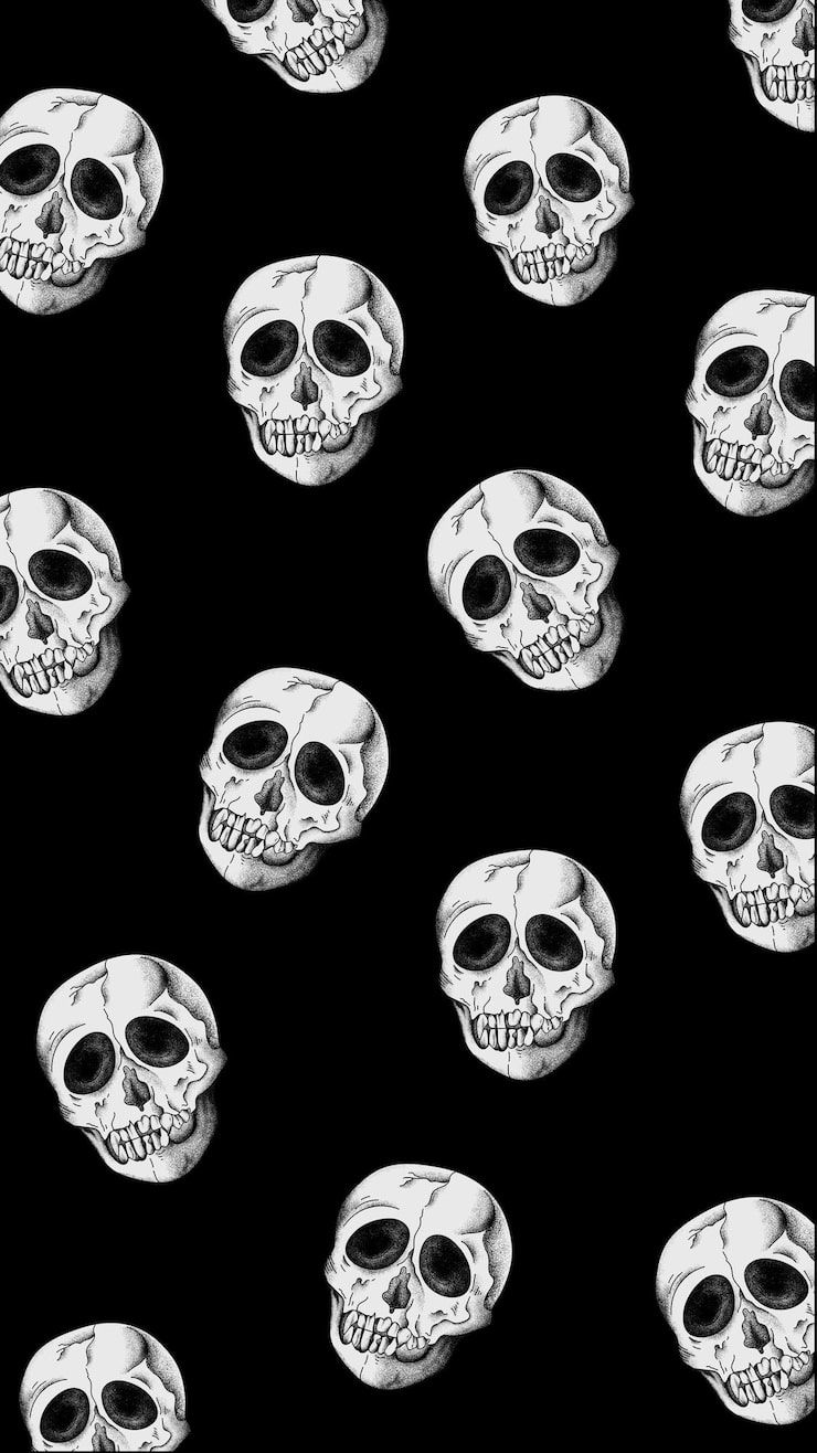 740x1316 Black white skull wallpaper Image