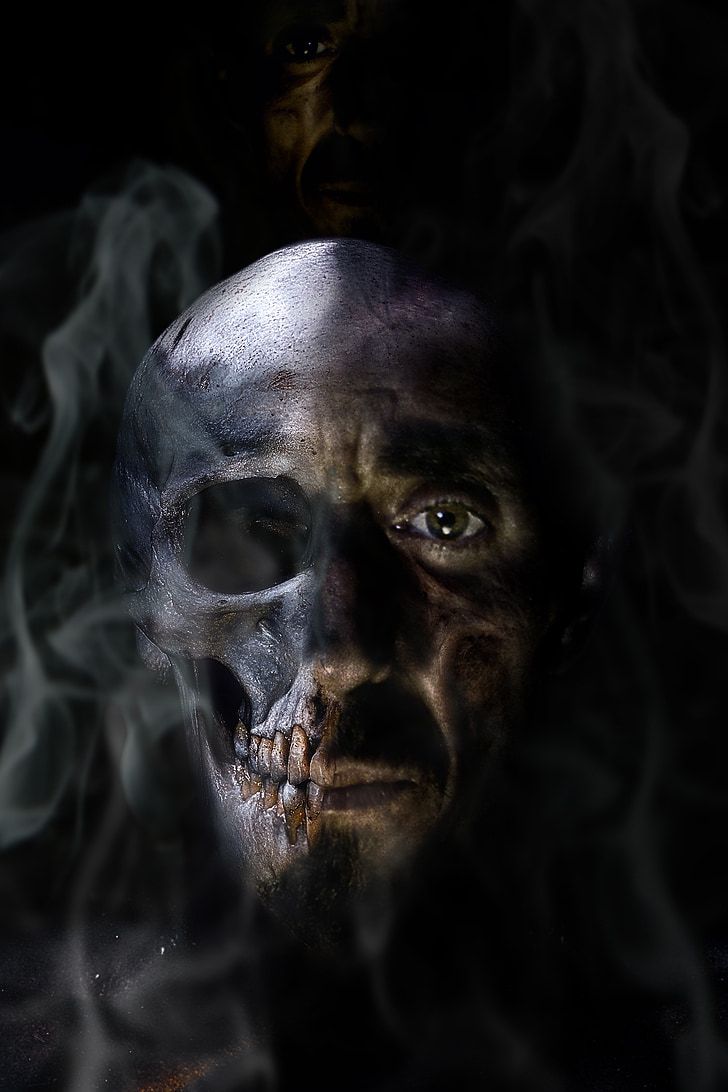 728x1092 Royalty Free Photo: Human Face Half Skull Wallpaper