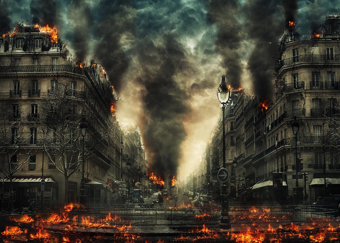 1100x786 Amazon.com : BELECO 5x3ft Fabric City Disaster Backdrop Urban Wildfire Burning Building Street Dark Smoke Ruined City Landscape Background Halloween Disaster Theme Party Decor Kids Adult Photo Studio Props