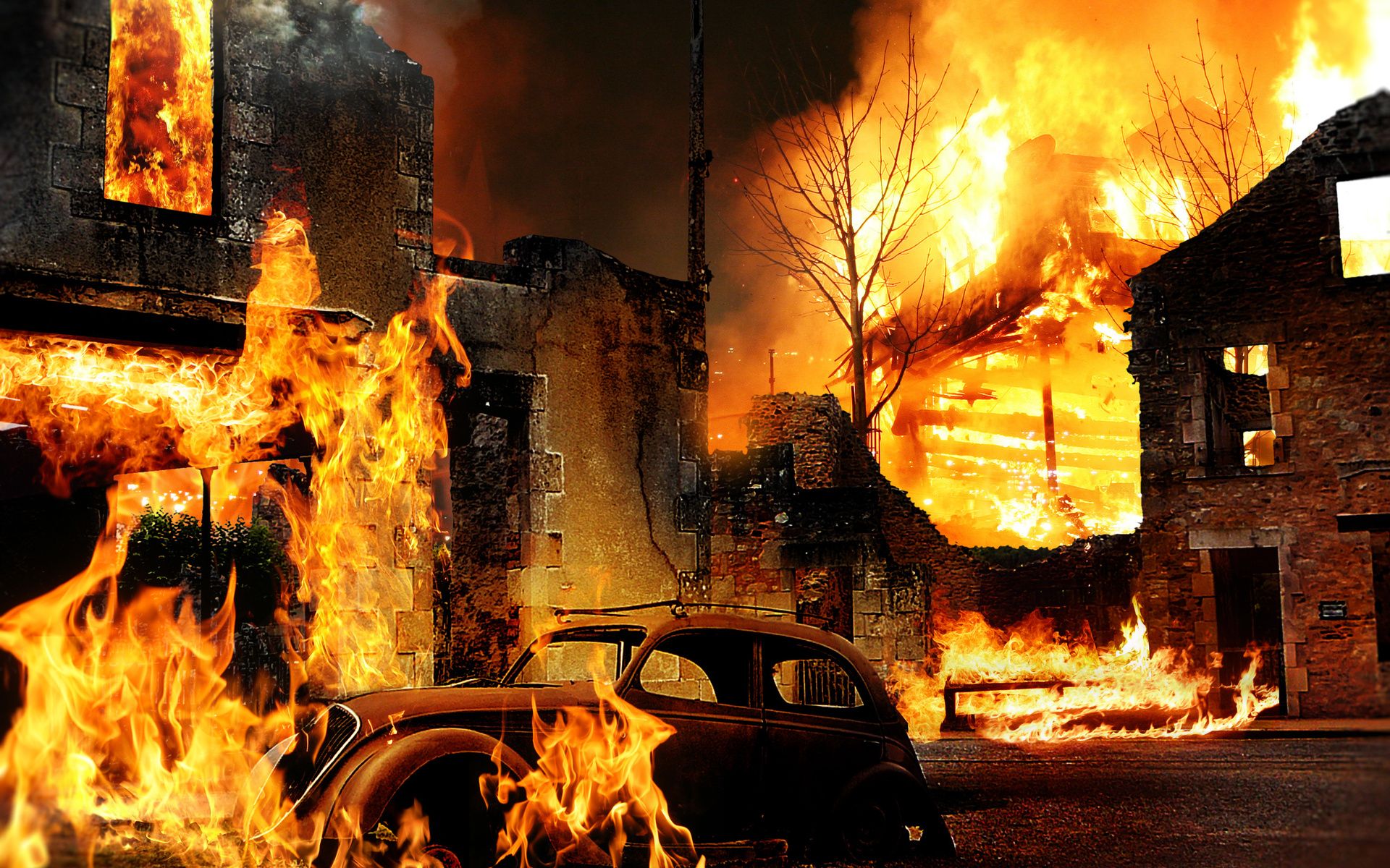 1920x1200 fire, Building, Car, Creative Wallpaper HD / Desktop and Mobile Background