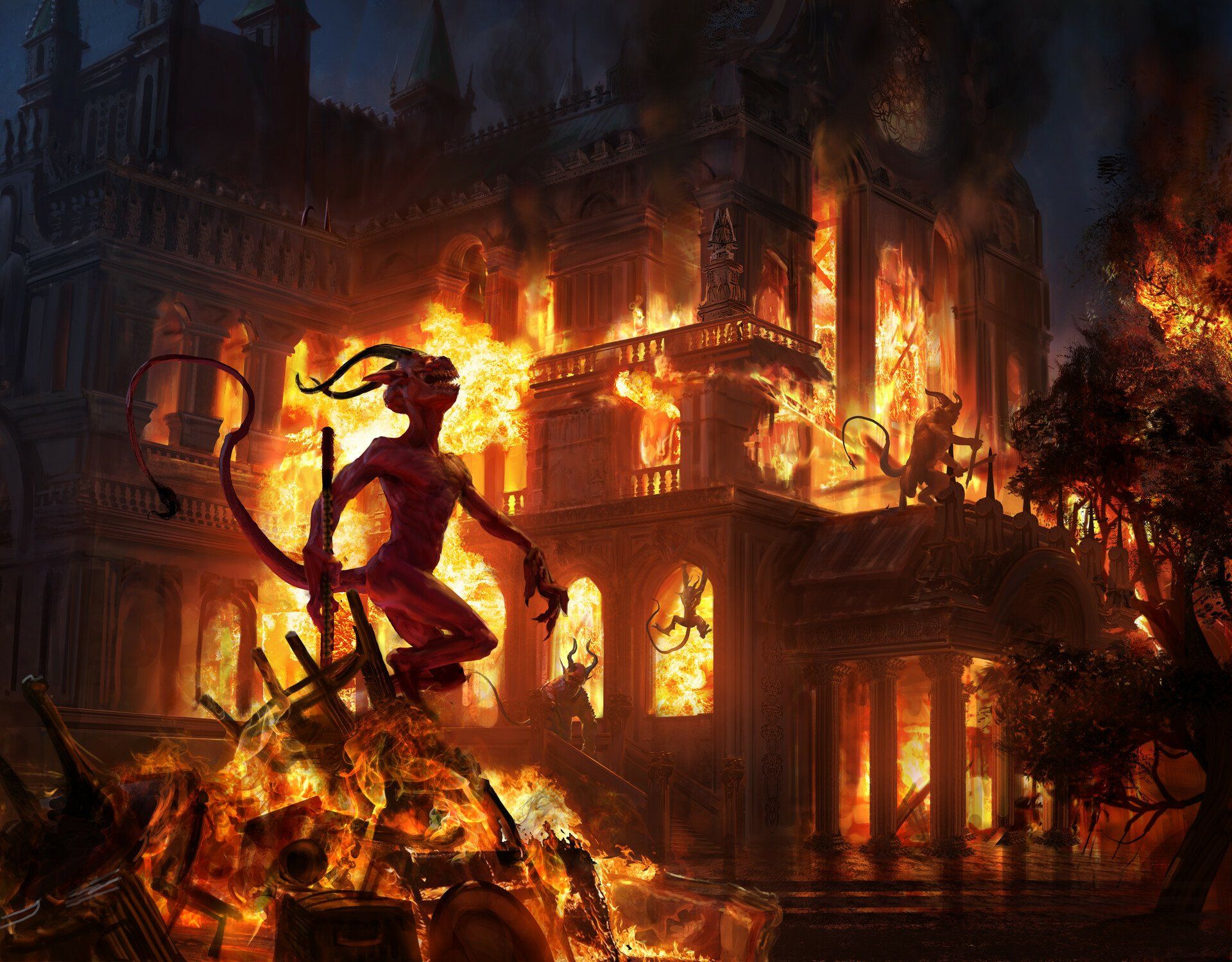 1920x1500 Download Demon Man Made Magic: The Gathering House Fire HD Wallpaper