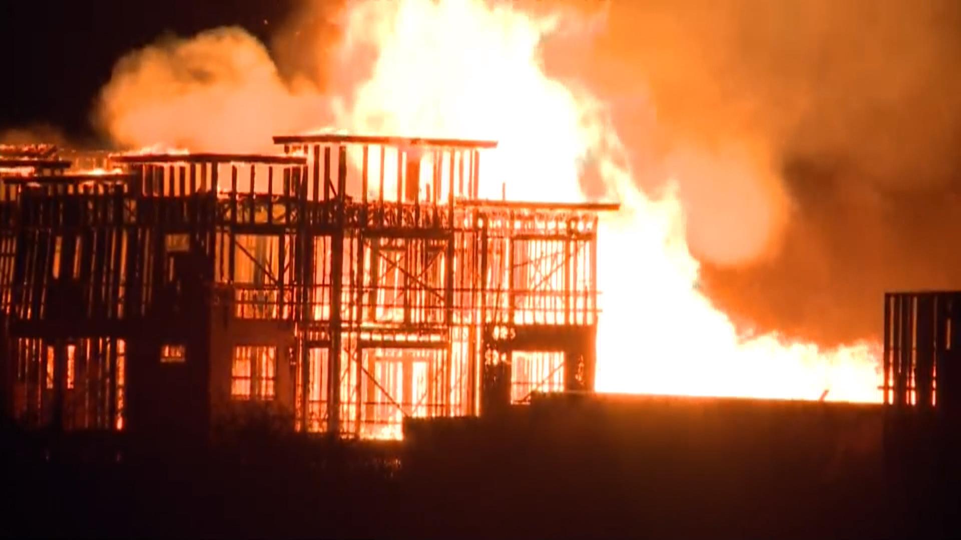 1920x1080 Massive Fire Burns at Construction Site