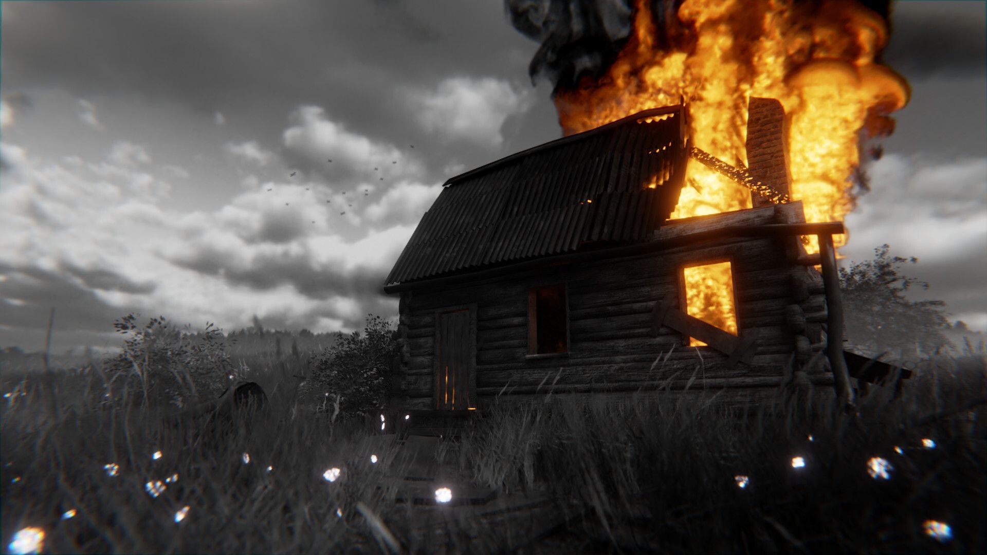 1920x1080 Old burning wooden house