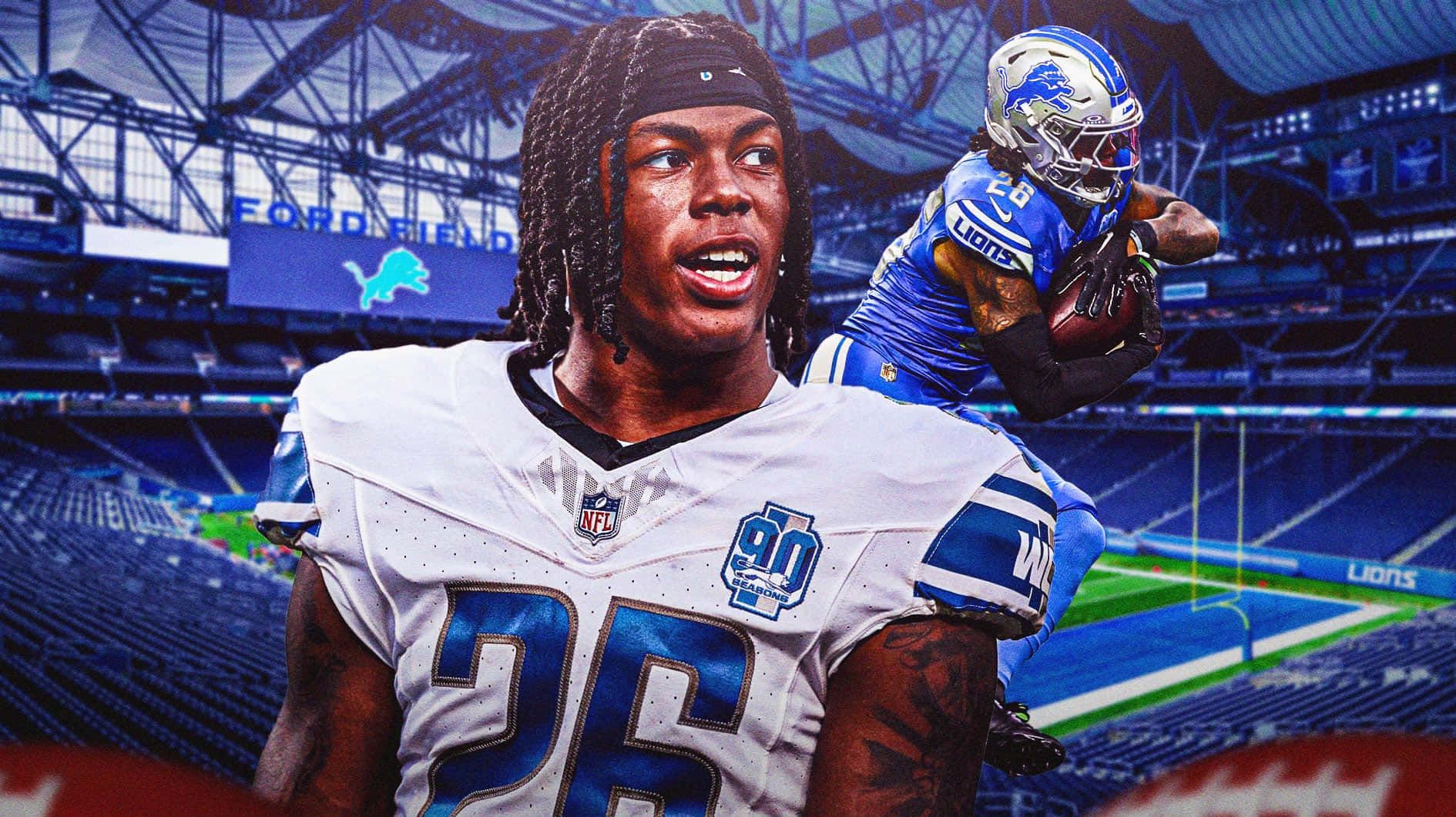 1890x1060 Download Jahmyr Gibbs Detroit Lions Stadium Background Wallpaper
