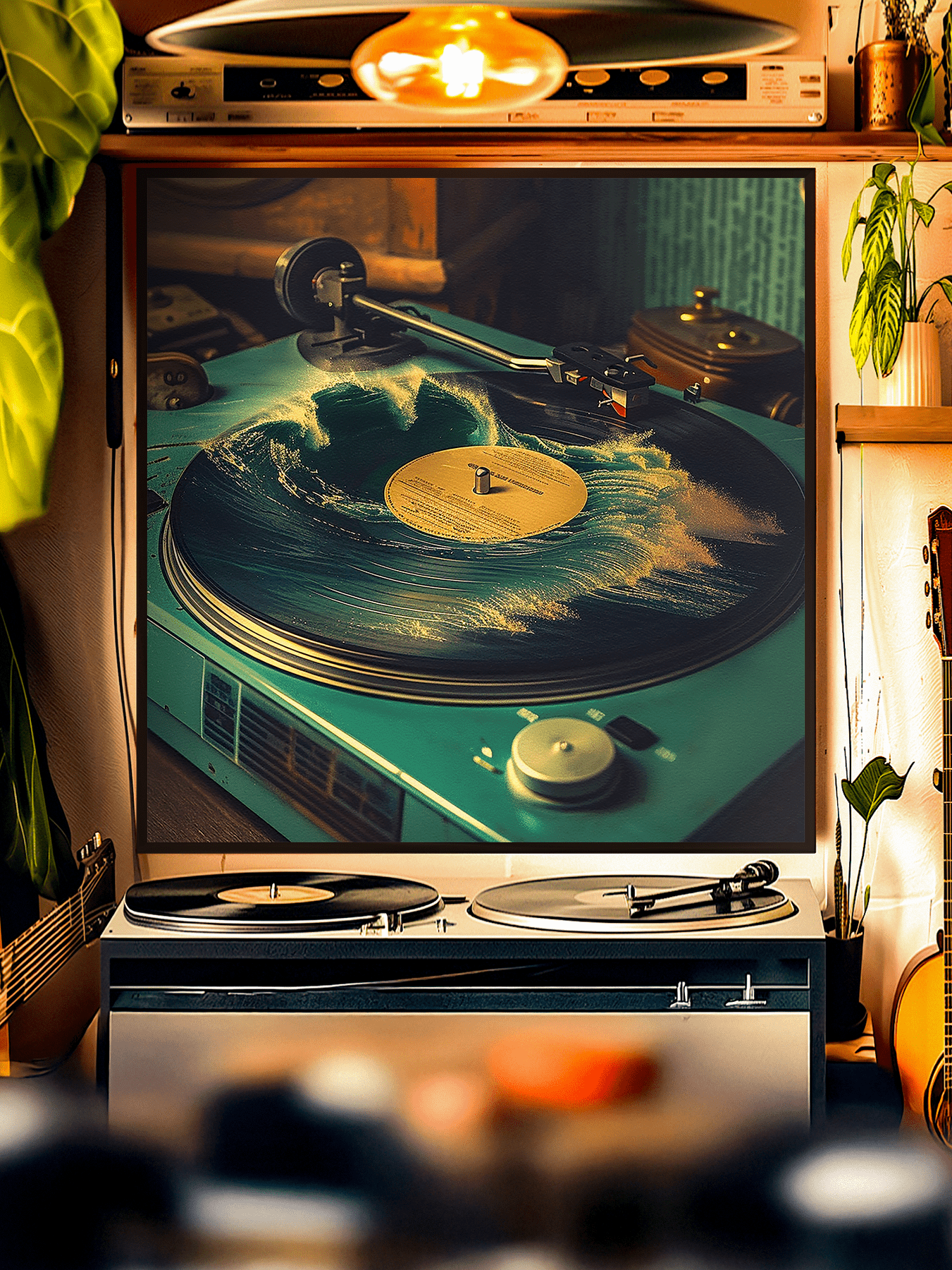 1351x1800 Vinyl Waves Turntable Art Print for Music Lovers