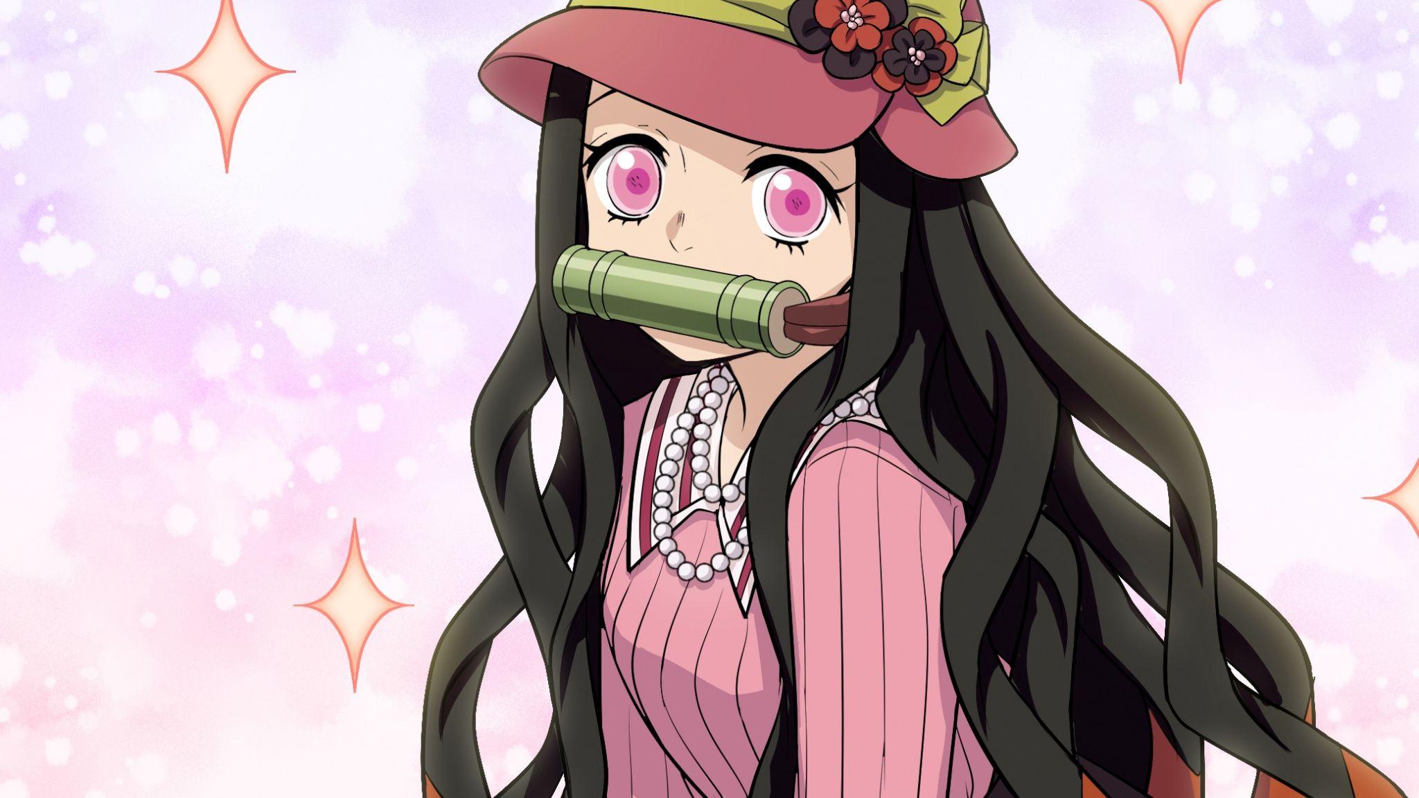 2048x1152 Download Art, pink eyes, beautiful, Nezuko Kamado wallpaper