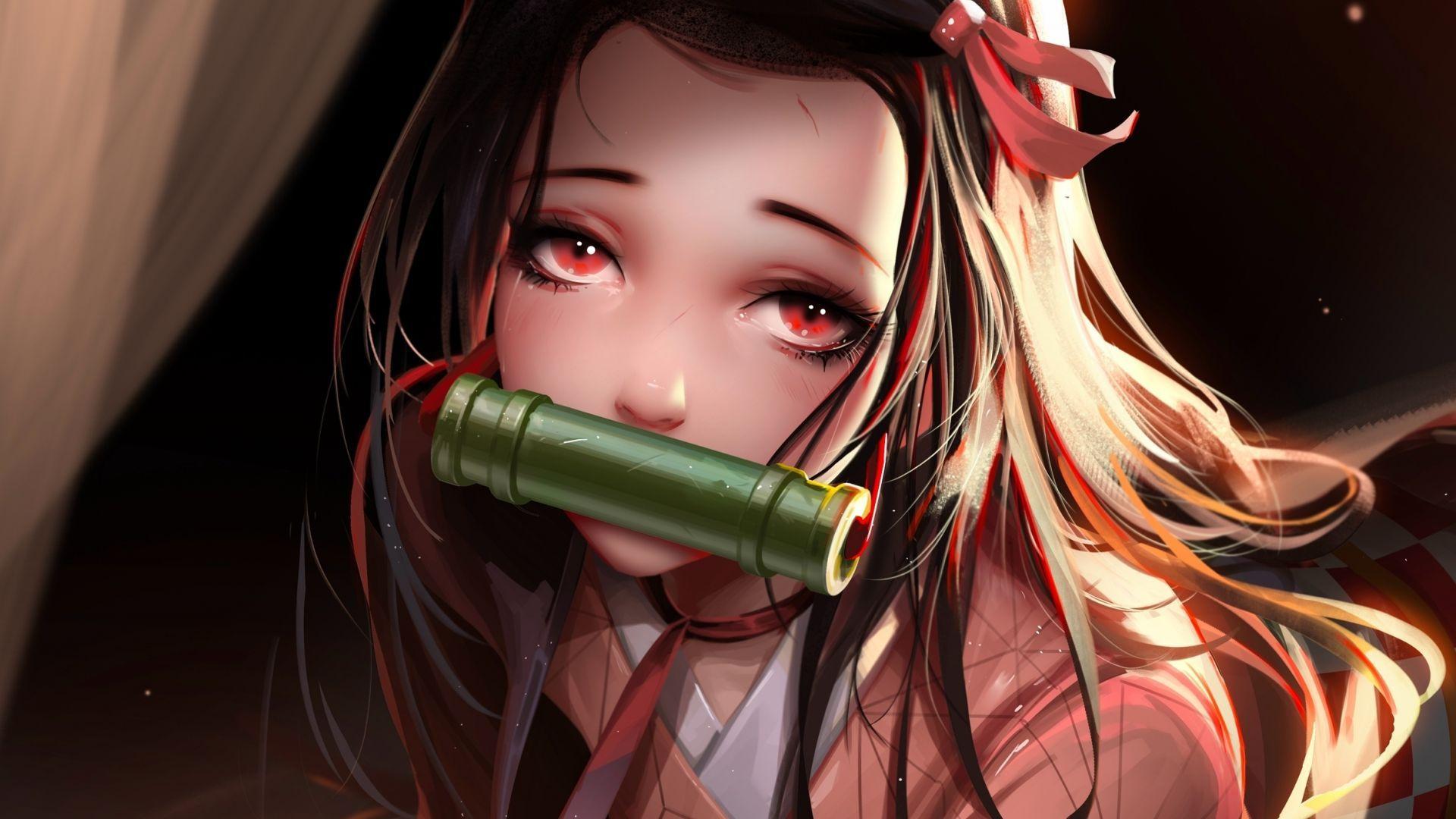 1920x1080 Desktop wallpaper beautiful eyes, red eyes, cute, kamado nezuko