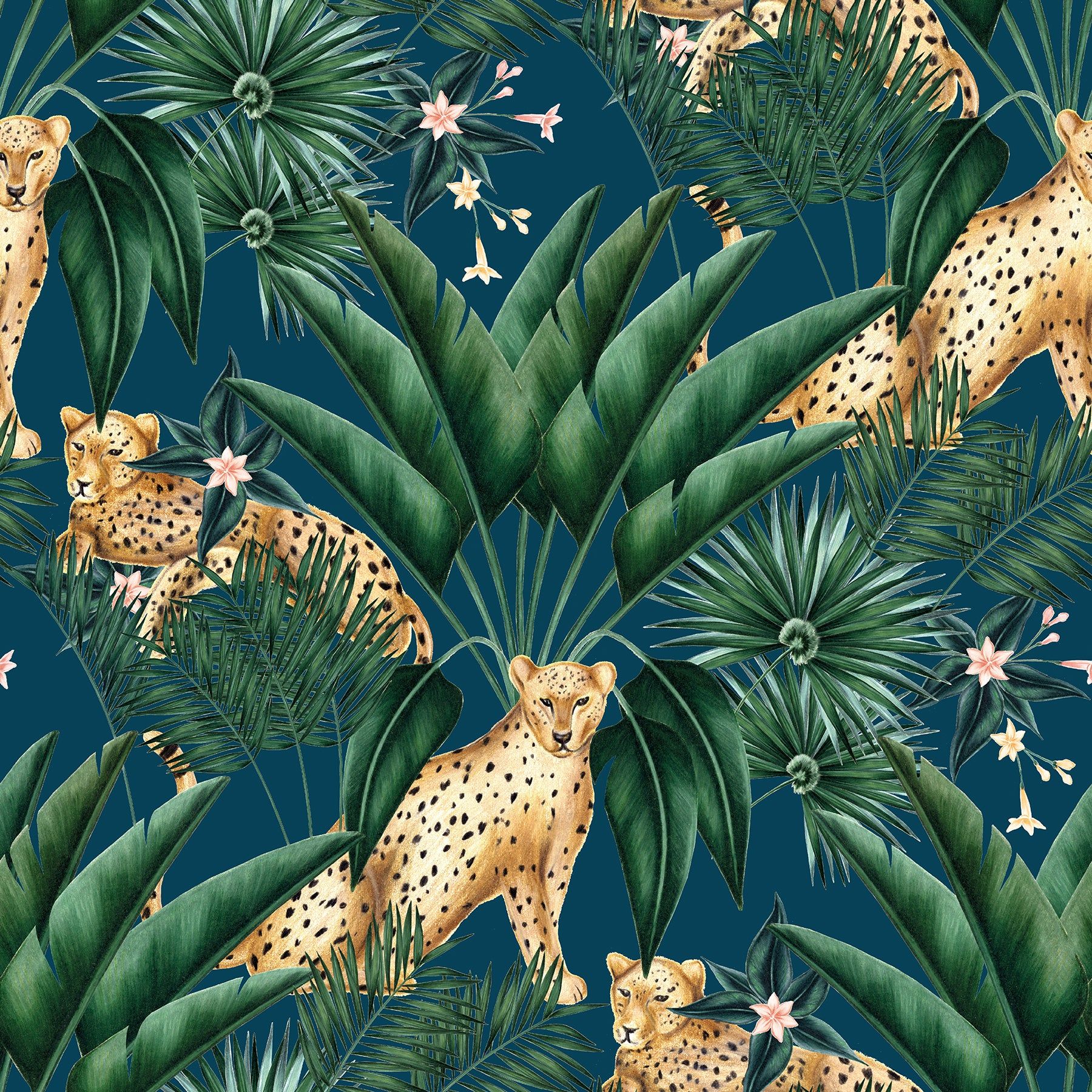 1800x1800 WLD53106W Augustus Blue Jungle Cheetah Wallpaper