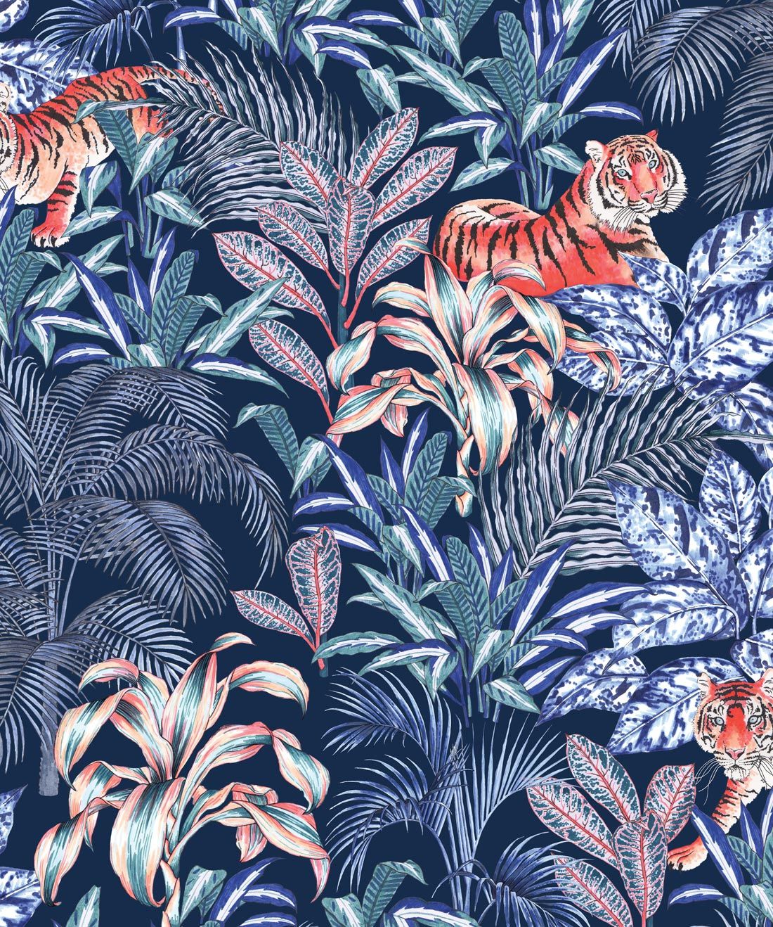 1100x1318 Jungle Tiger Wallpaper / Blue / Double Roll