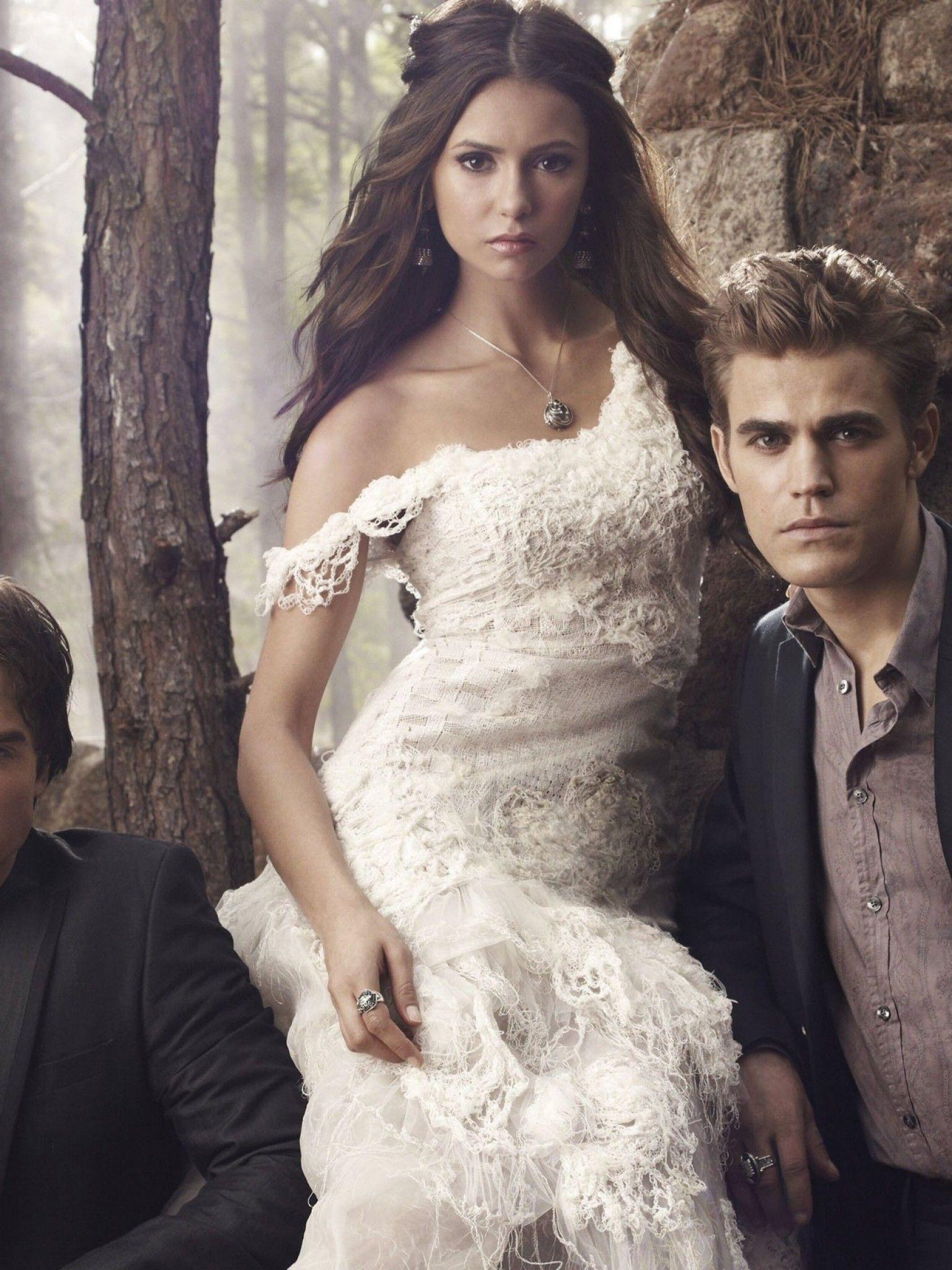 1536x2048 Download 1536x2048 Vampire Diaries, Nina Dobrev, Ian Somerhalder