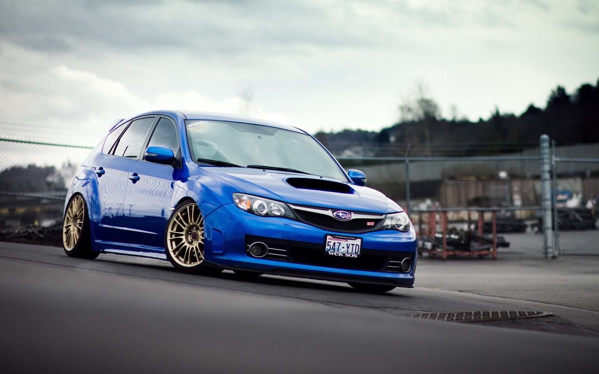 1920x1200 Stanced Blue Subaru Impreza WRX STI