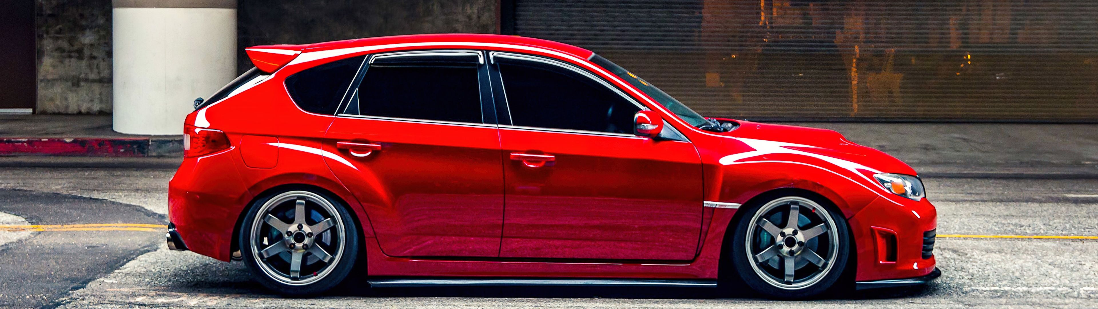 3840x1080 Subaru Impreza WRX STI Wallpaper 4K, Red cars, JDM cars