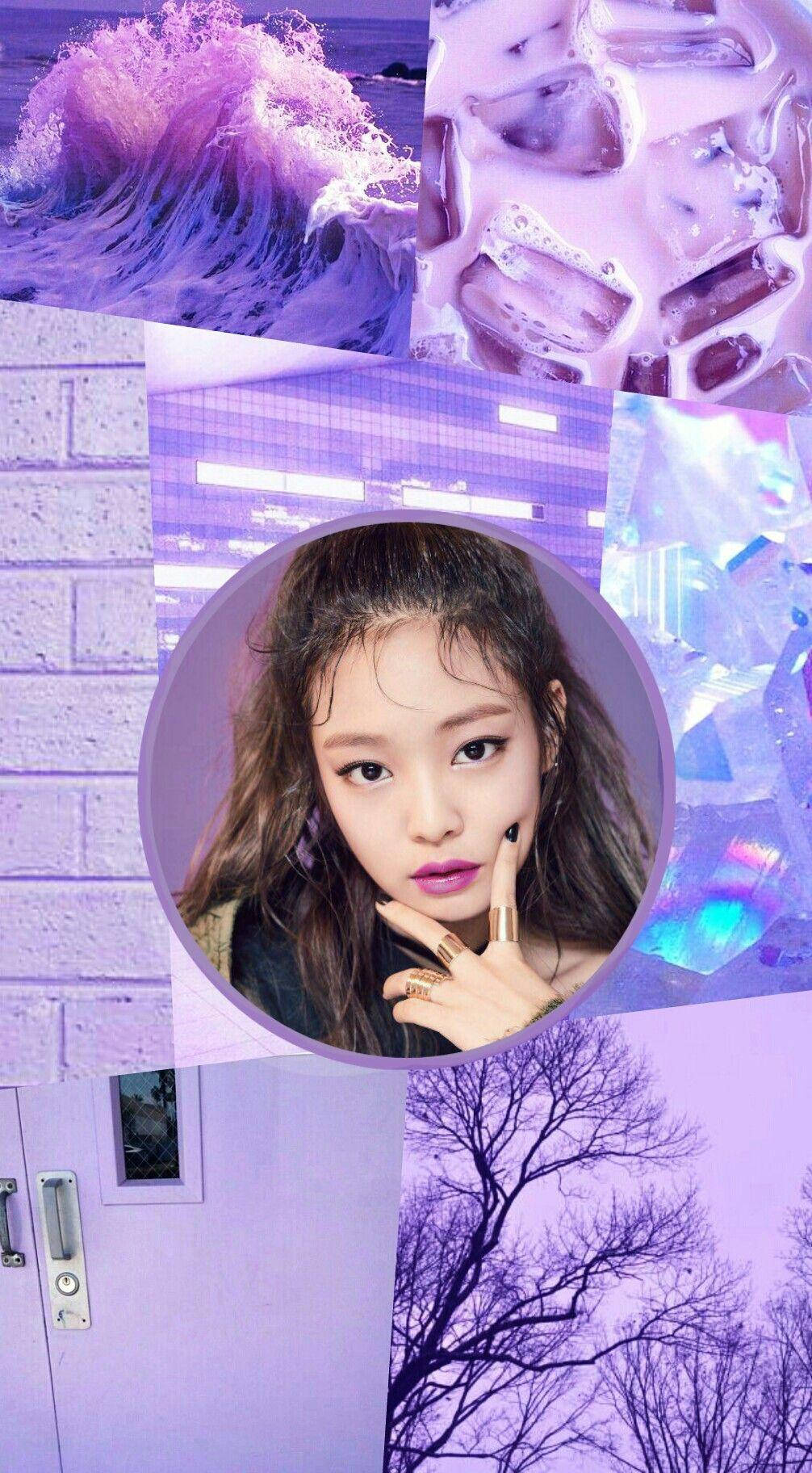 1006x1824 Download Jennie Kim Purple Aesthetics Collage Wallpaper