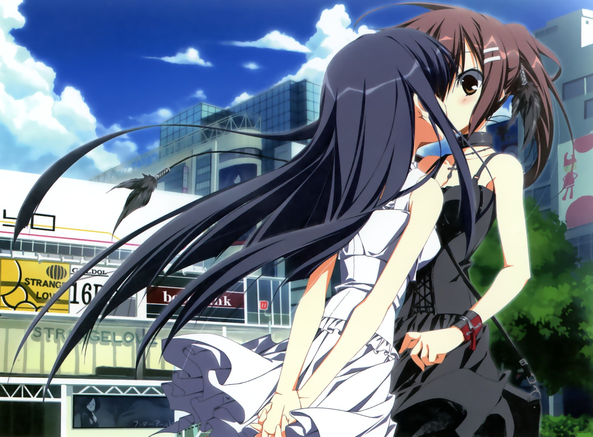 2080x1533 Wallpaper the sky, girl, clouds, trees, the city, kiss, anime, art for mobile and desktop, section аниме, resolution 2080x1533