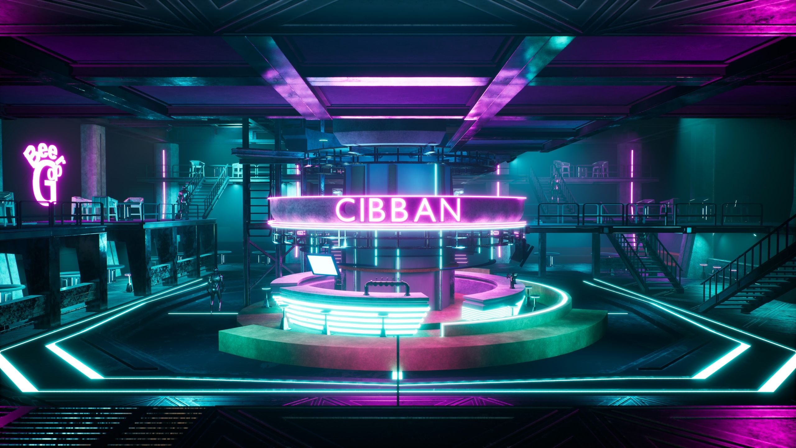 2560x1440 Cyberpunk / Sci Underground Bar / Pub
