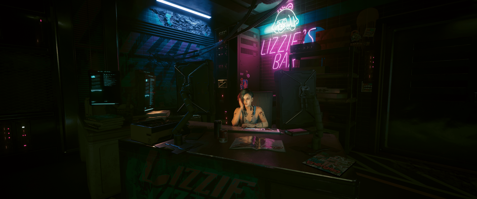 1920x804 Cyberpunk 2077 HD Wallpaper: Inside Lizzie's Barx1440